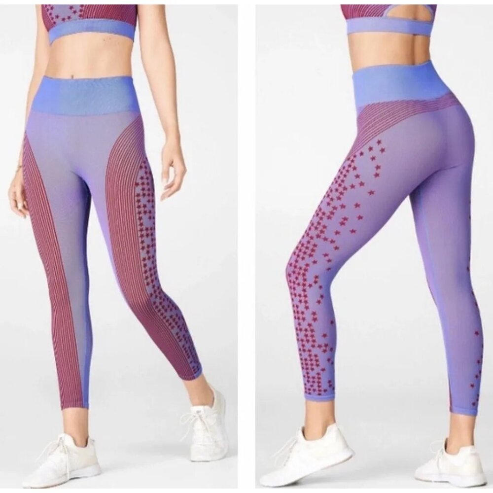 Fabletics size Small Seamless Stars And Stripes Leggings 7/8 Blue & Red